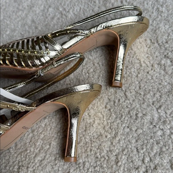 🆕 Dolce Vita Distressed Gold Strap Cage Leather Slingback Pointed Toe Heels 9.5 - Picture 17 of 17